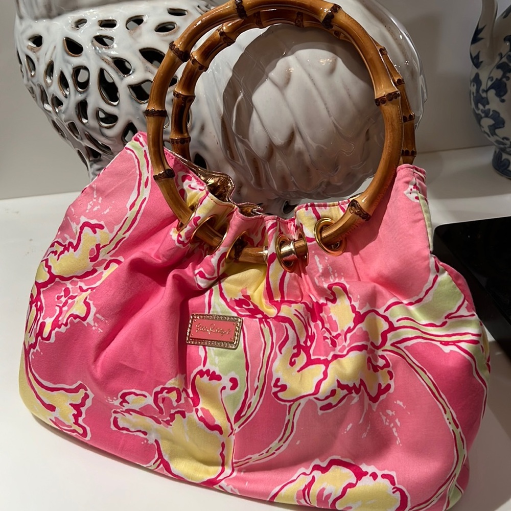 Lilly Pulitzer bag bamboo handle